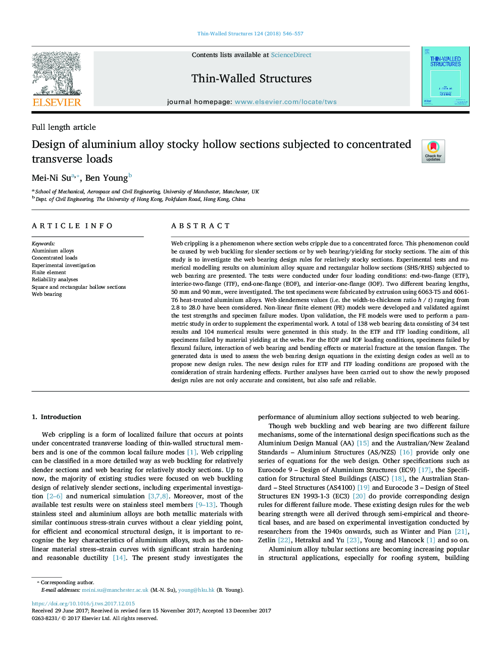 Design of aluminium alloy stocky hollow sections subjected to concentrated transverse loads