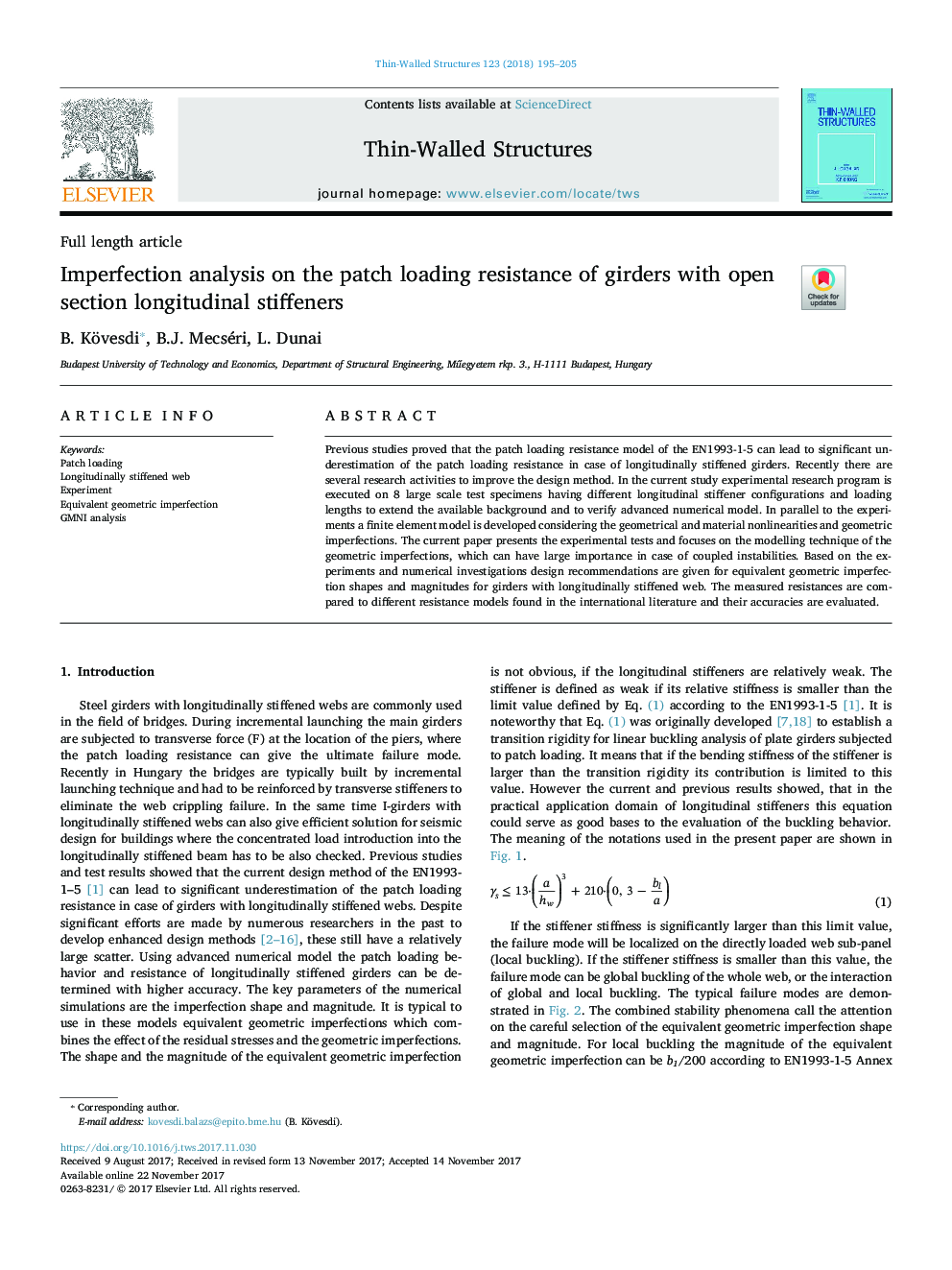 Imperfection analysis on the patch loading resistance of girders with open section longitudinal stiffeners