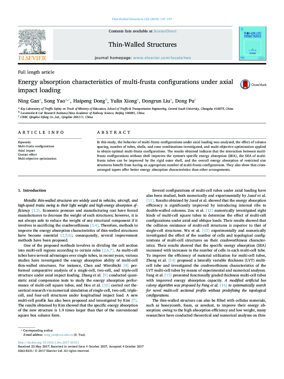 Energy absorption characteristics of multi-frusta configurations under axial impact loading