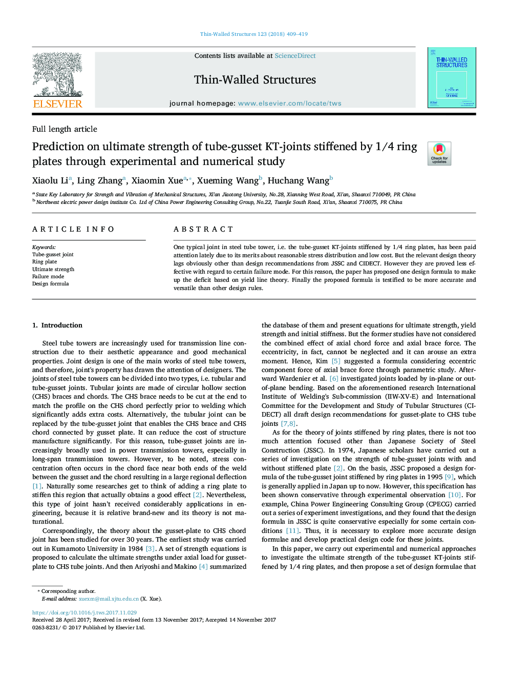 Prediction on ultimate strength of tube-gusset KT-joints stiffened by 1/4 ring plates through experimental and numerical study