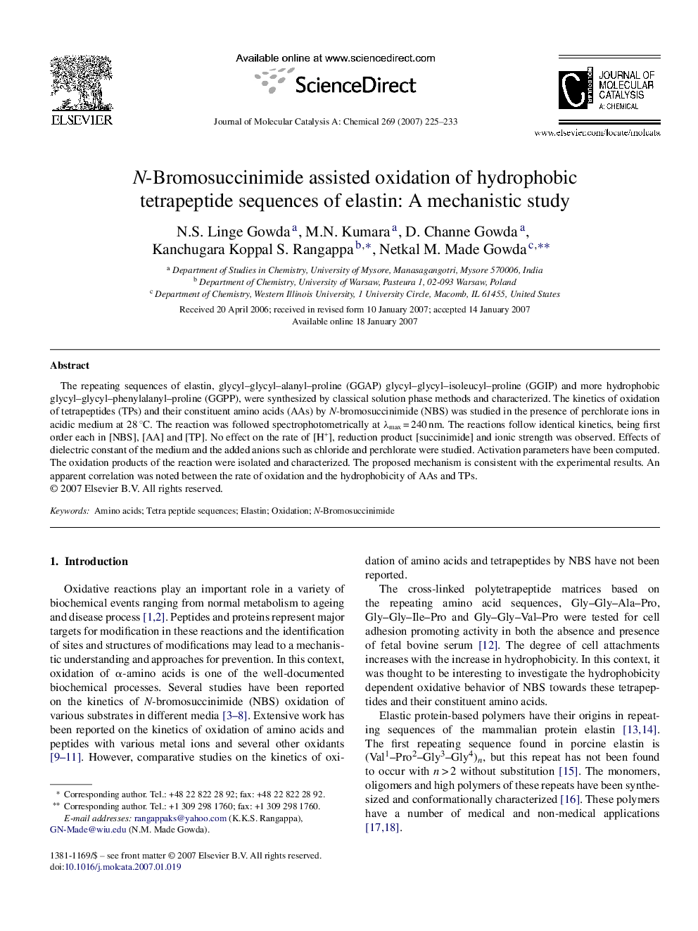 N-Bromosuccinimide assisted oxidation of hydrophobic tetrapeptide sequences of elastin: A mechanistic study