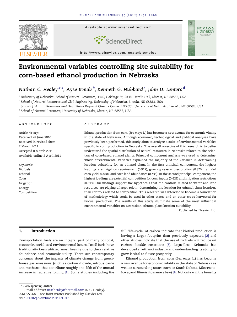 Environmental variables controlling site suitability for corn-based ethanol production in Nebraska