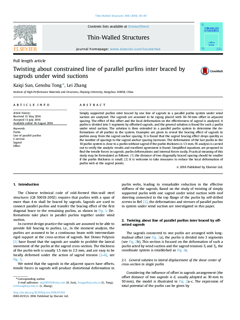 Twisting about constrained line of parallel purlins inter braced by sagrods under wind suctions