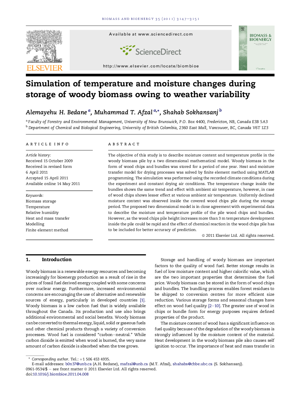 عکس صفحه اول مقاله: Simulation of temperature and moisture changes during storage of woody biomass owing to weather variability Simulation of temperature and moisture changes during storage of woody biomass owing to weather variability