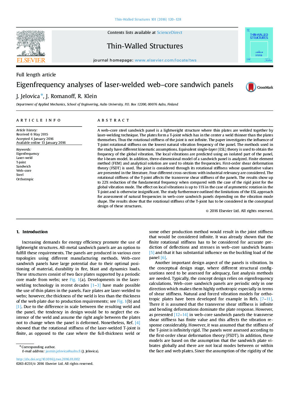 Eigenfrequency analyses of laser-welded web-core sandwich panels