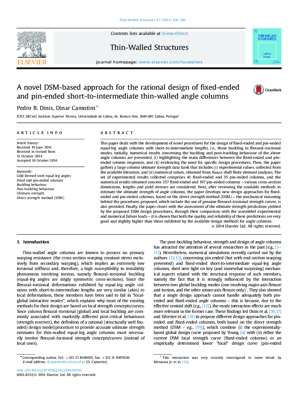 A novel DSM-based approach for the rational design of fixed-ended and pin-ended short-to-intermediate thin-walled angle columns