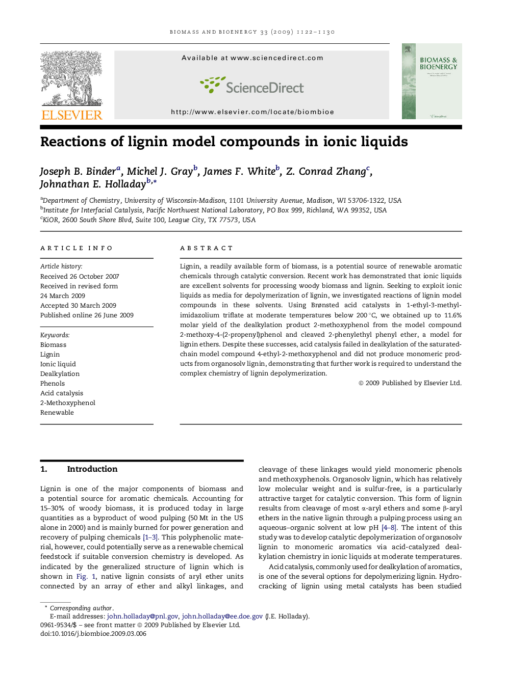 Reactions of lignin model compounds in ionic liquids