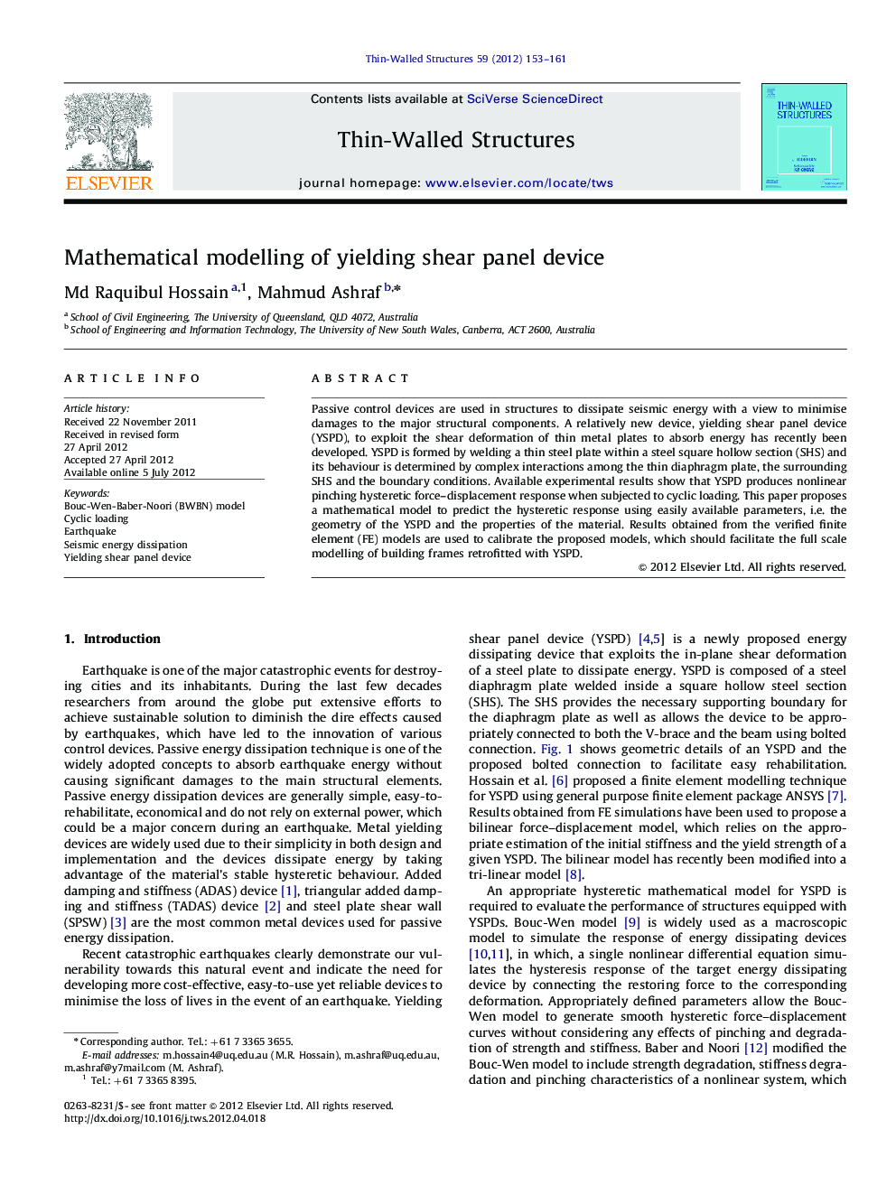 Mathematical modelling of yielding shear panel device