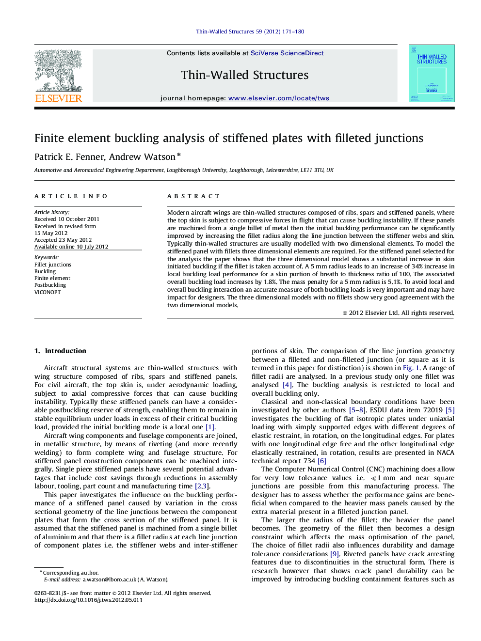 Finite element buckling analysis of stiffened plates with filleted junctions