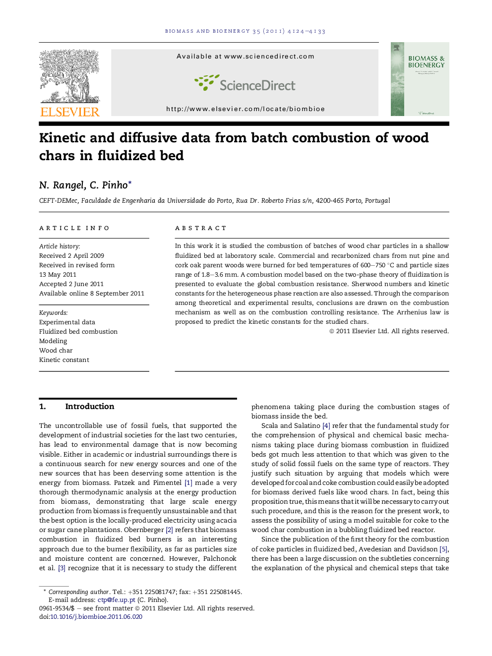 Kinetic and diffusive data from batch combustion of wood chars in fluidized bed