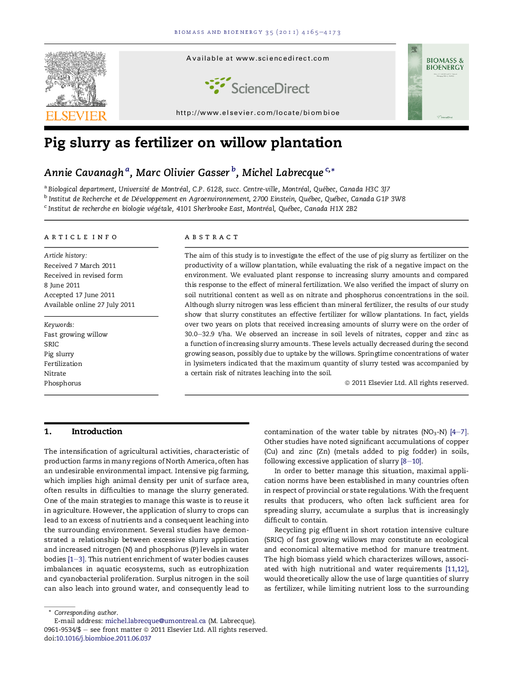 Pig slurry as fertilizer on willow plantation