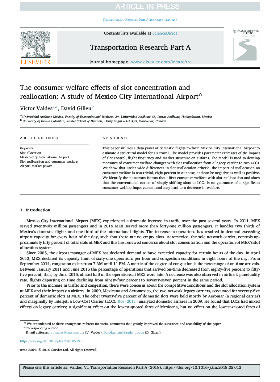 The consumer welfare effects of slot concentration and reallocation: A study of Mexico City International Airport