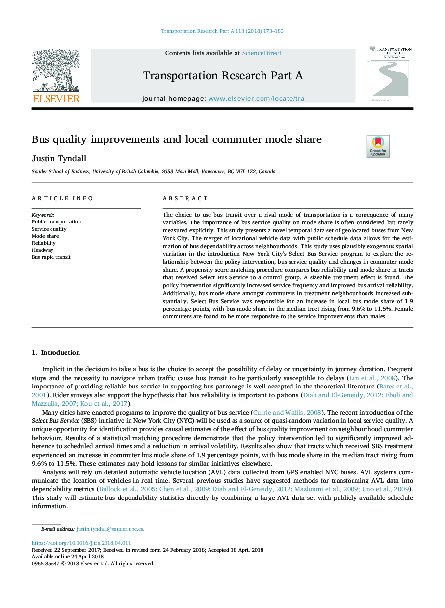 Bus quality improvements and local commuter mode share