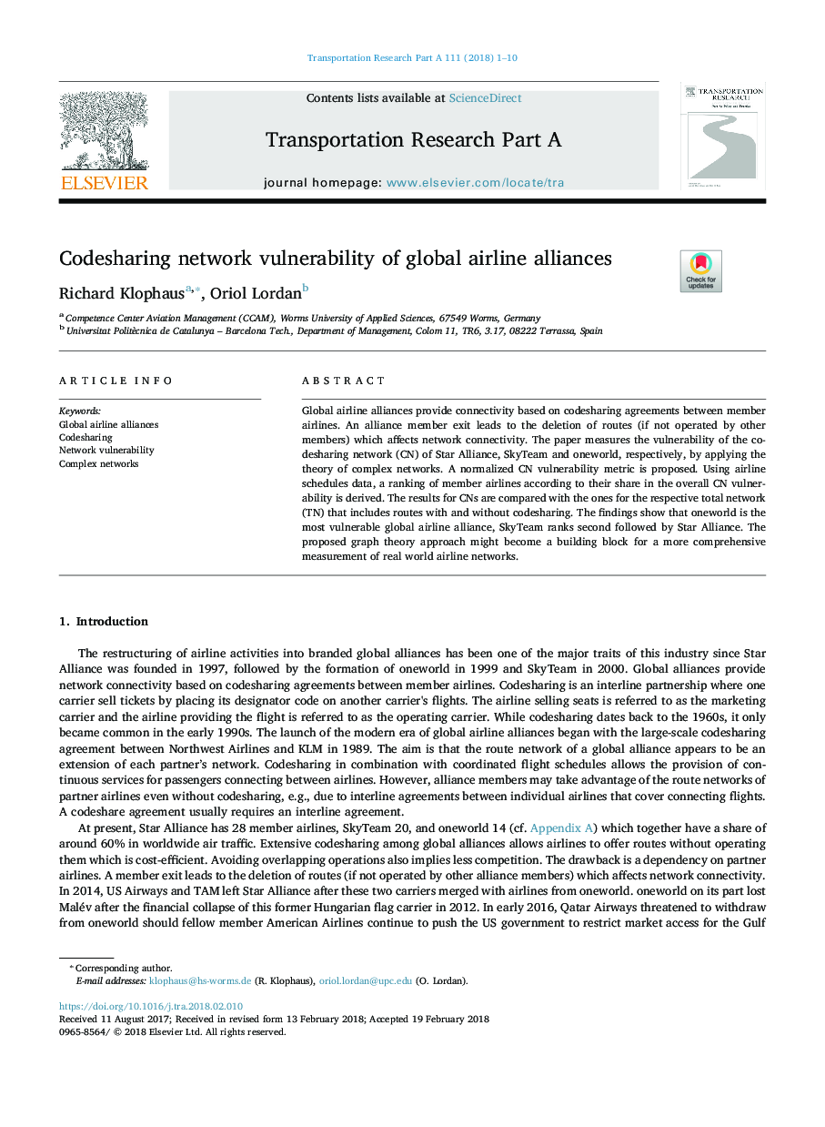 Codesharing network vulnerability of global airline alliances