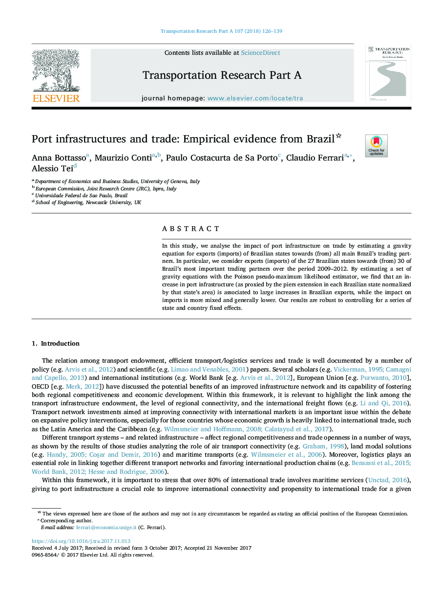 Port infrastructures and trade: Empirical evidence from Brazil