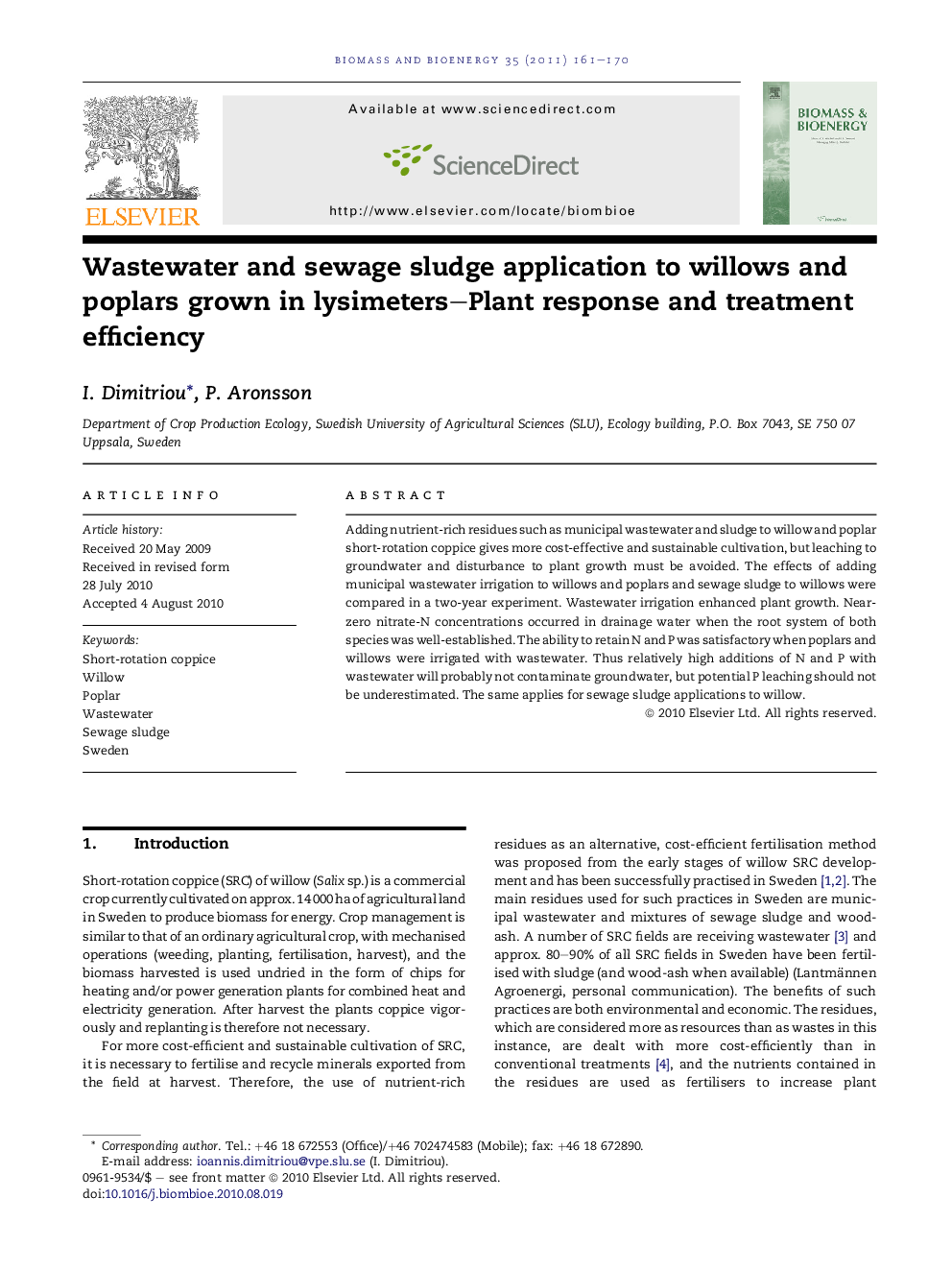 Wastewater and sewage sludge application to willows and poplars grown in lysimeters-Plant response and treatment efficiency