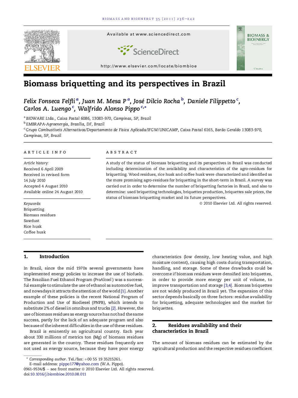 Biomass briquetting and its perspectives in Brazil