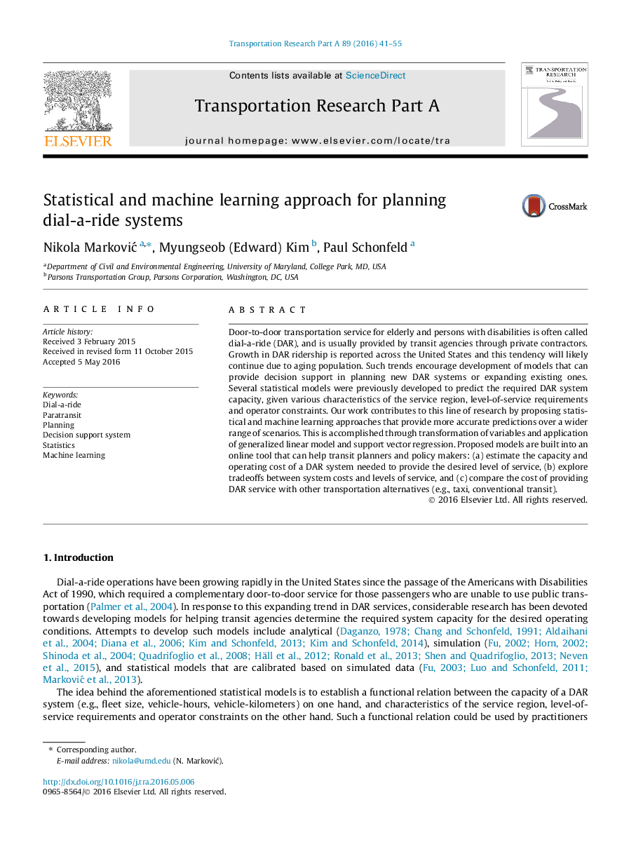 Statistical and machine learning approach for planning dial-a-ride systems