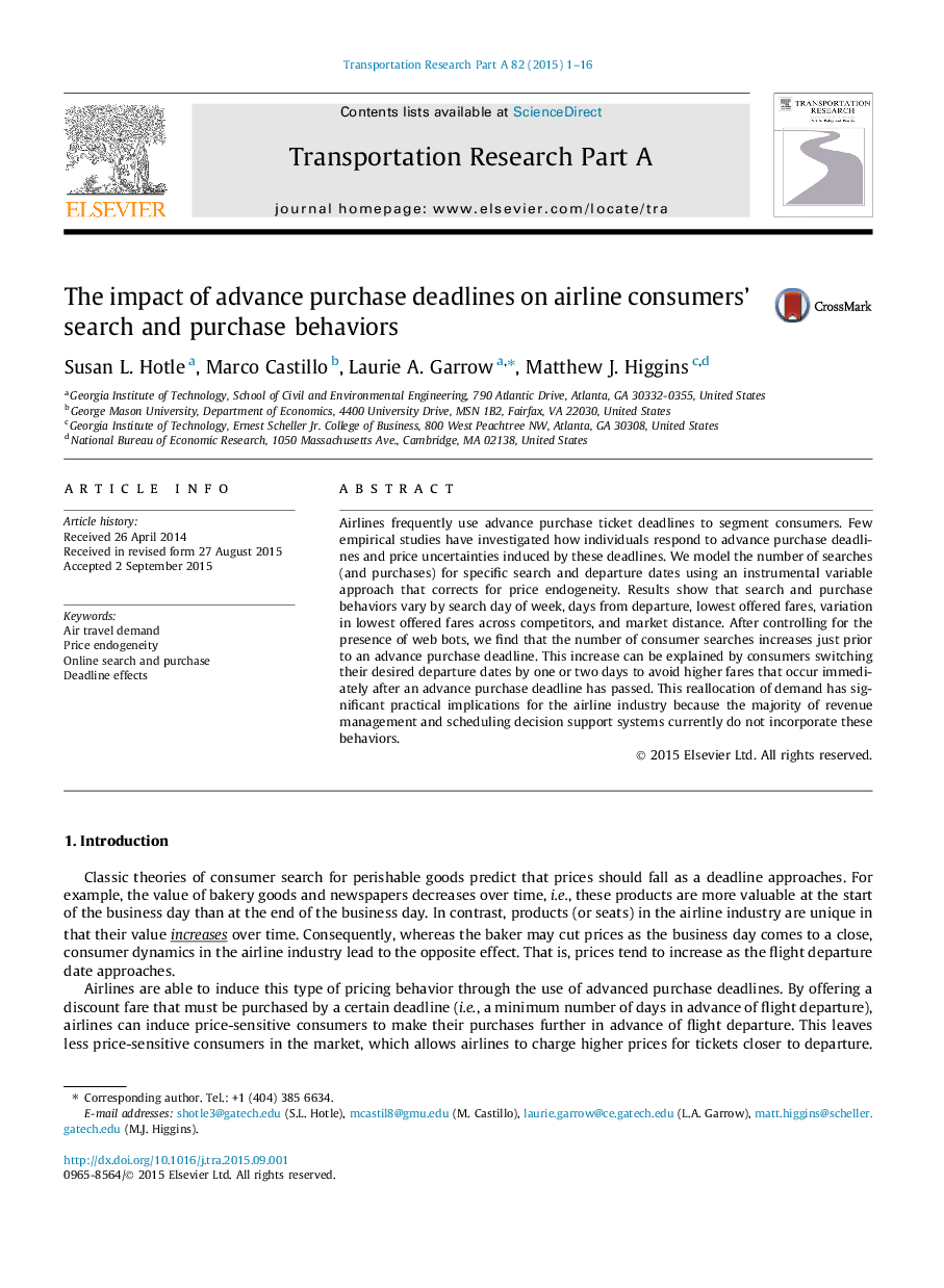 The impact of advance purchase deadlines on airline consumers' search and purchase behaviors