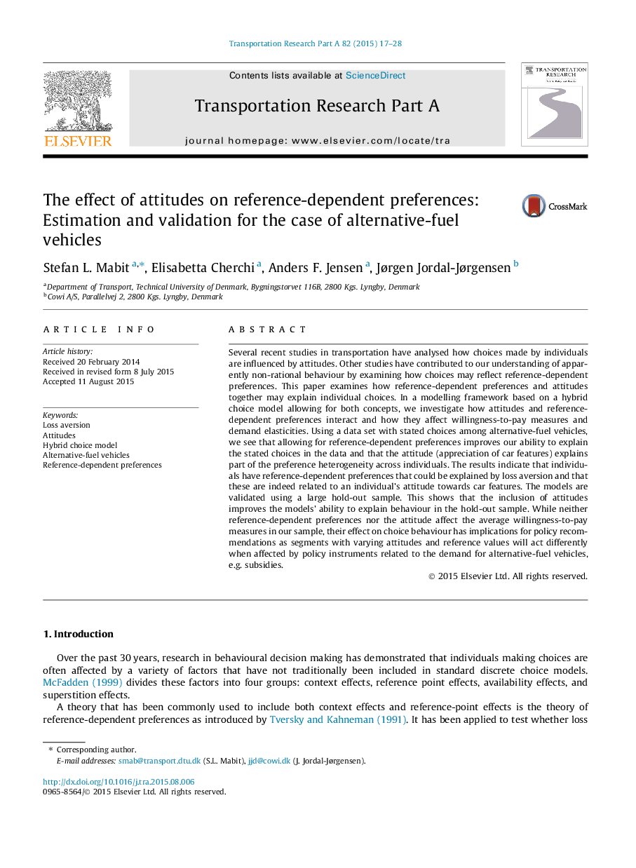 The effect of attitudes on reference-dependent preferences: Estimation and validation for the case of alternative-fuel vehicles