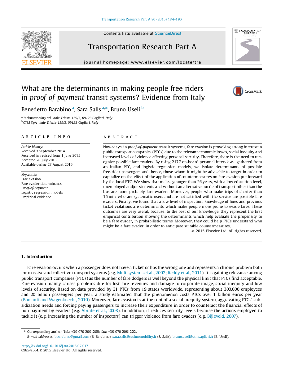 What are the determinants in making people free riders in proof-of-payment transit systems? Evidence from Italy