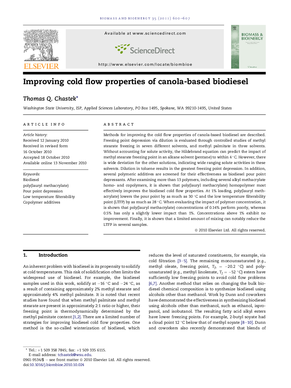 Improving cold flow properties of canola-based biodiesel