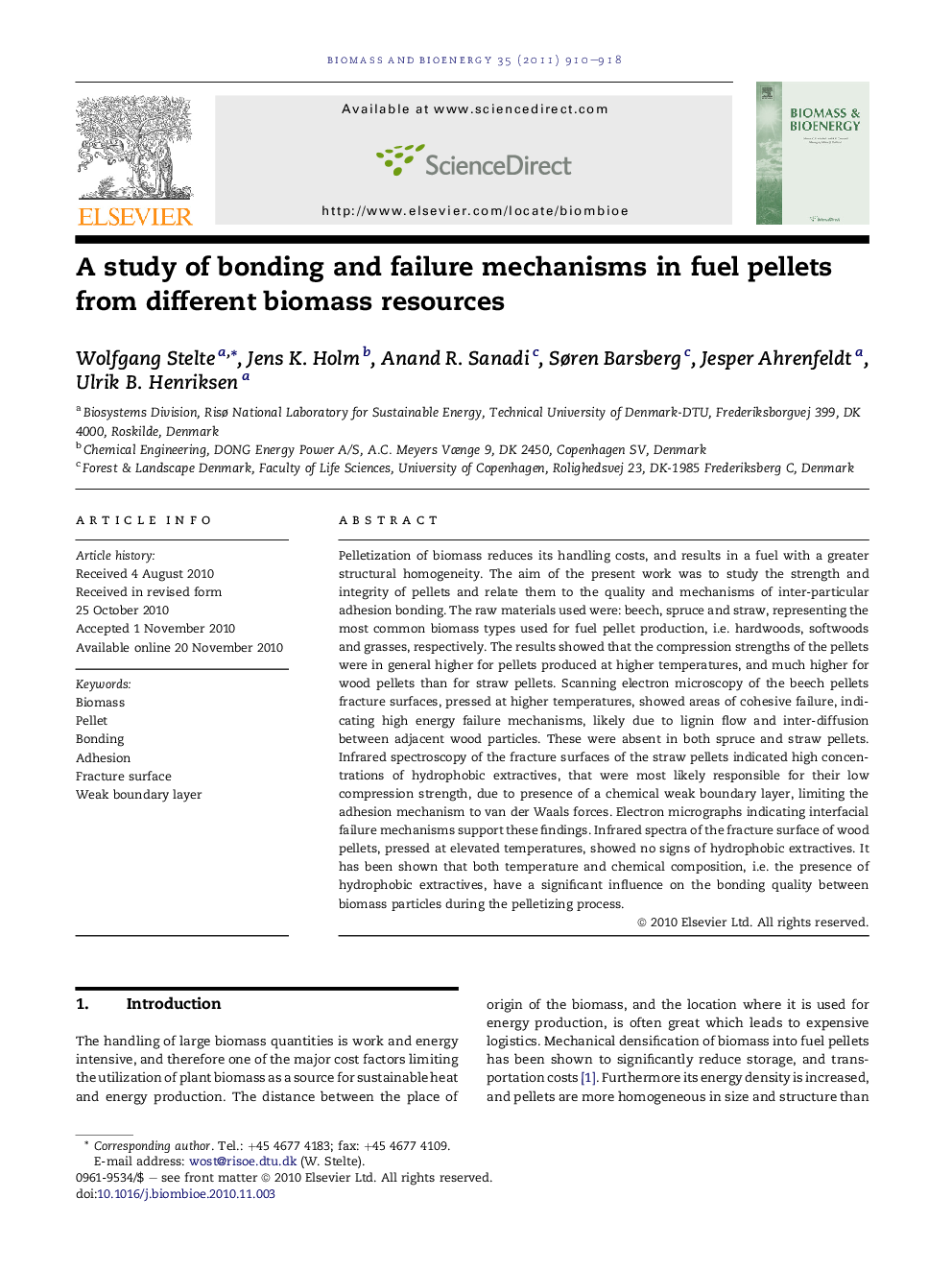 A study of bonding and failure mechanisms in fuel pellets from different biomass resources