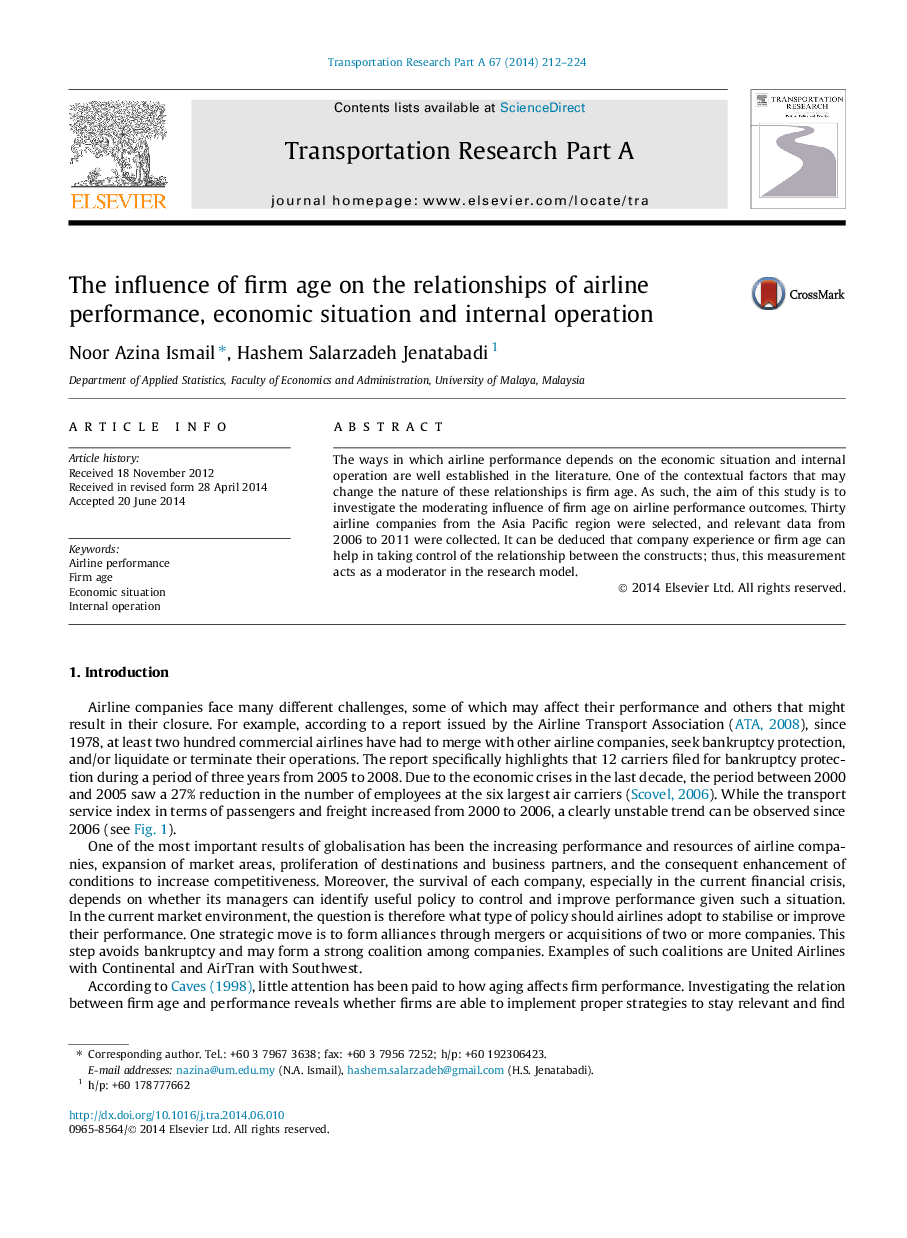 The influence of firm age on the relationships of airline performance, economic situation and internal operation