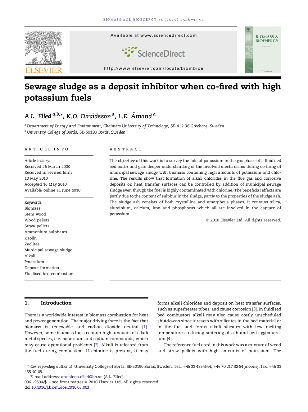 Sewage sludge as a deposit inhibitor when co-fired with high potassium fuels