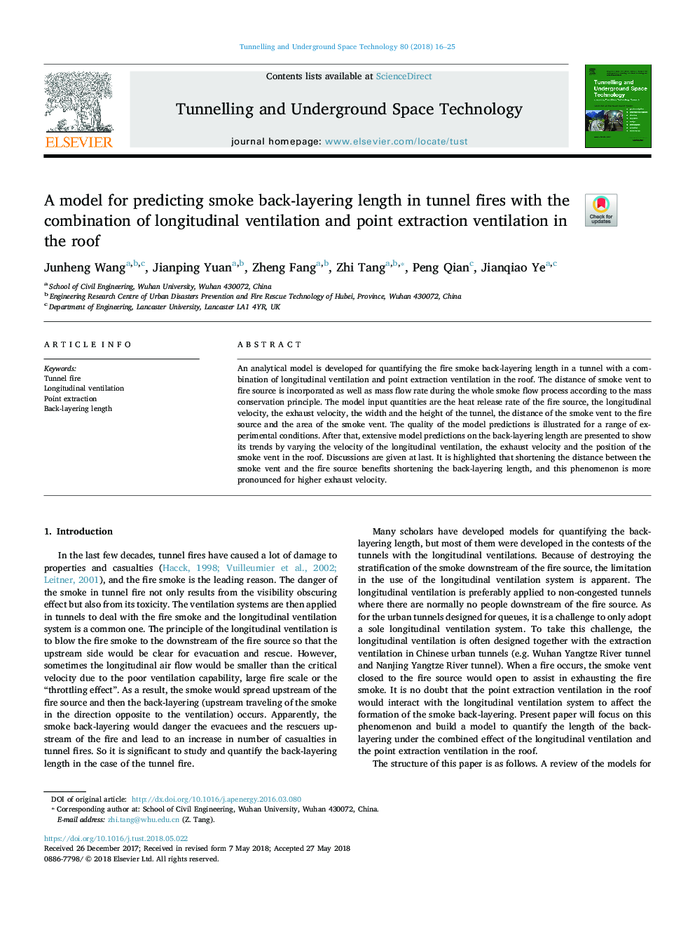 A model for predicting smoke back-layering length in tunnel fires with the combination of longitudinal ventilation and point extraction ventilation in the roof