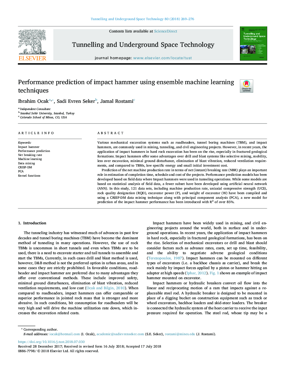 Performance prediction of impact hammer using ensemble machine learning techniques