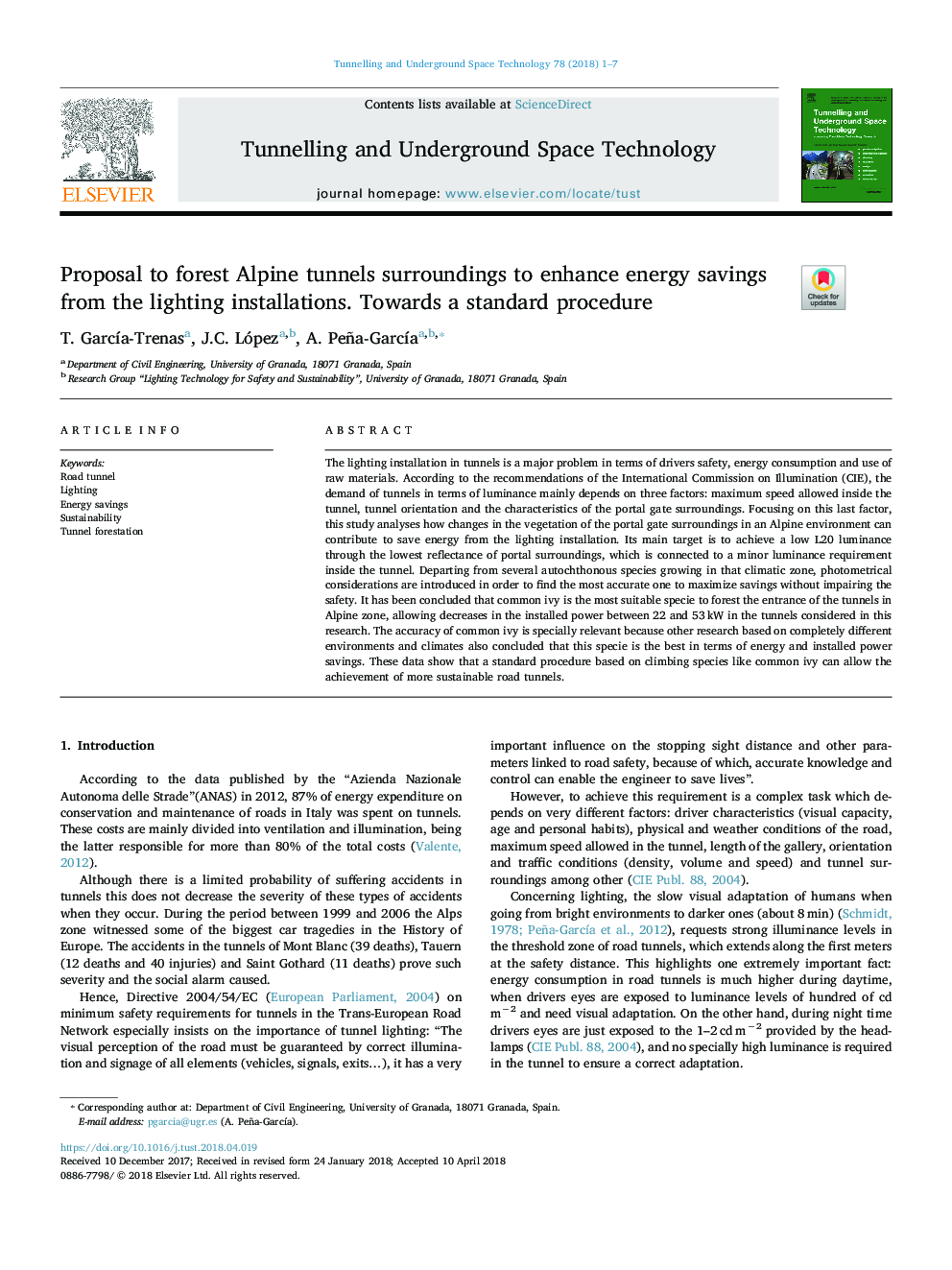 Proposal to forest Alpine tunnels surroundings to enhance energy savings from the lighting installations. Towards a standard procedure