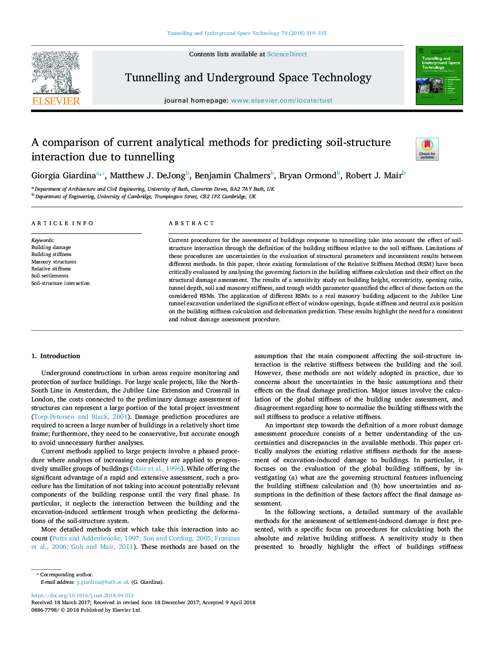 A comparison of current analytical methods for predicting soil-structure interaction due to tunnelling