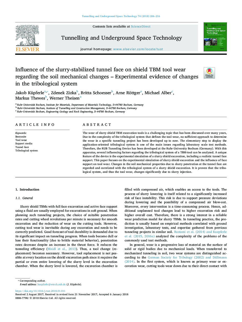 Influence of the slurry-stabilized tunnel face on shield TBM tool wear regarding the soil mechanical changes - Experimental evidence of changes in the tribological system