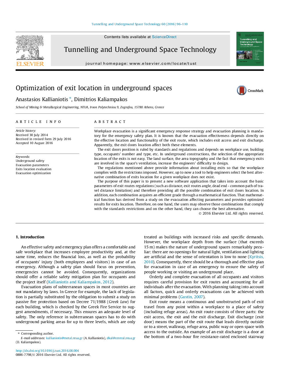 Optimization of exit location in underground spaces