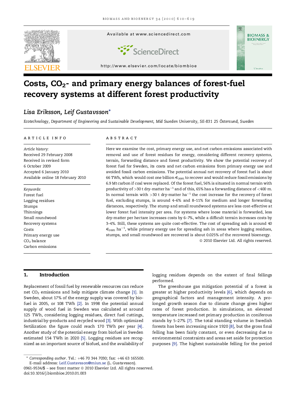 Costs, CO2- and primary energy balances of forest-fuel recovery systems at different forest productivity