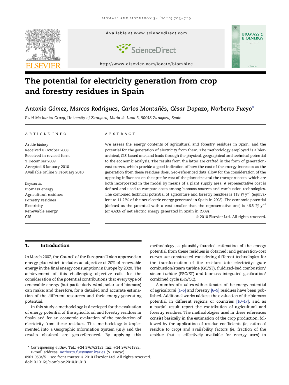 The potential for electricity generation from crop and forestry residues in Spain