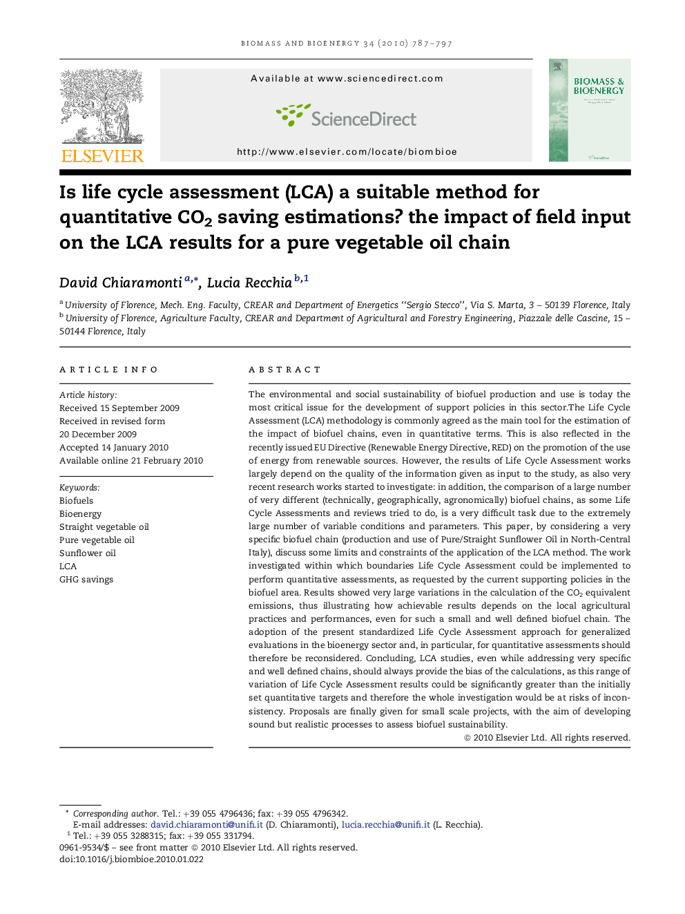 Is life cycle assessment (LCA) a suitable method for quantitative CO2 saving estimations? the impact of field input on the LCA results for a pure vegetable oil chain