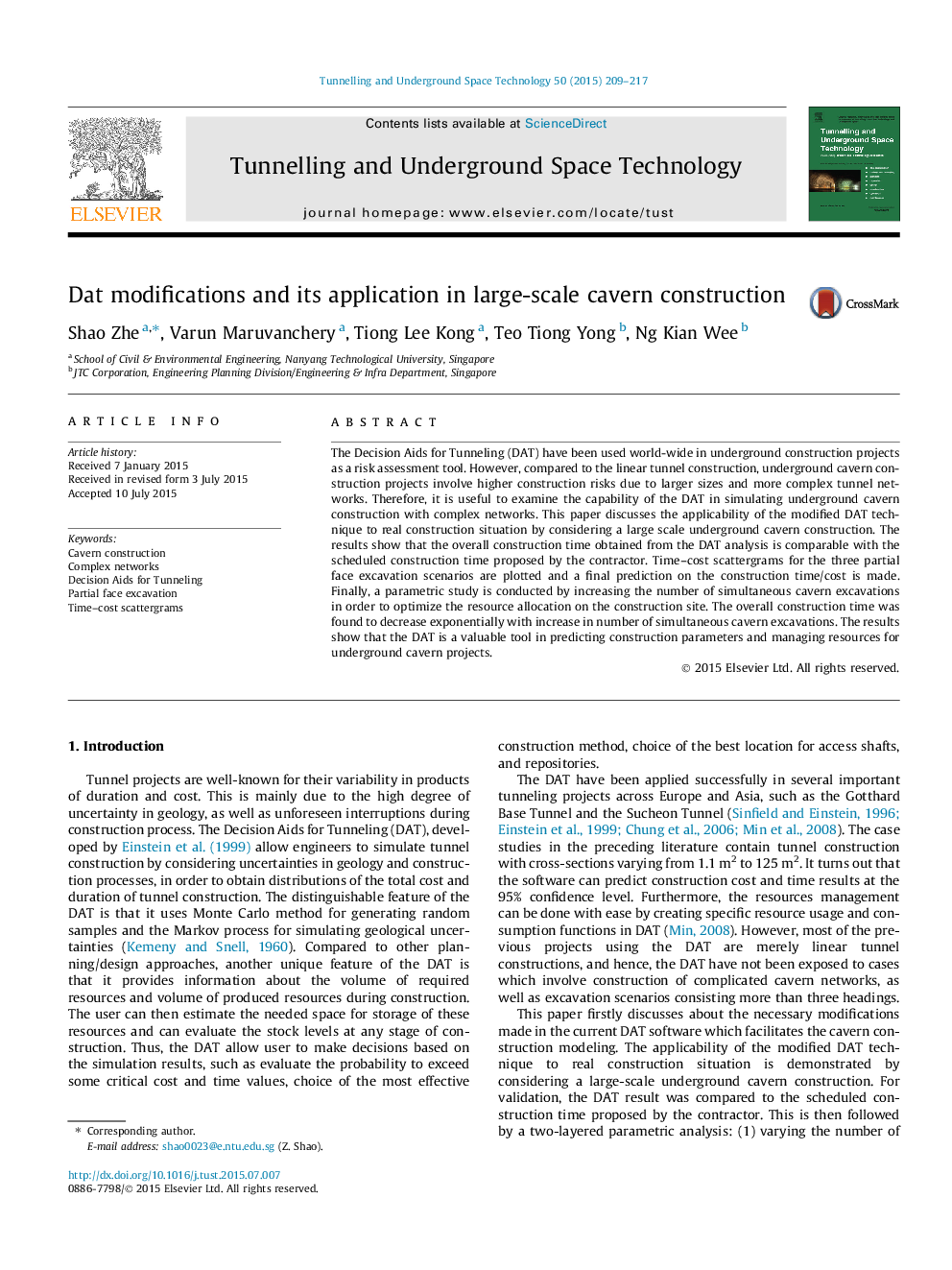 Dat modifications and its application in large-scale cavern construction