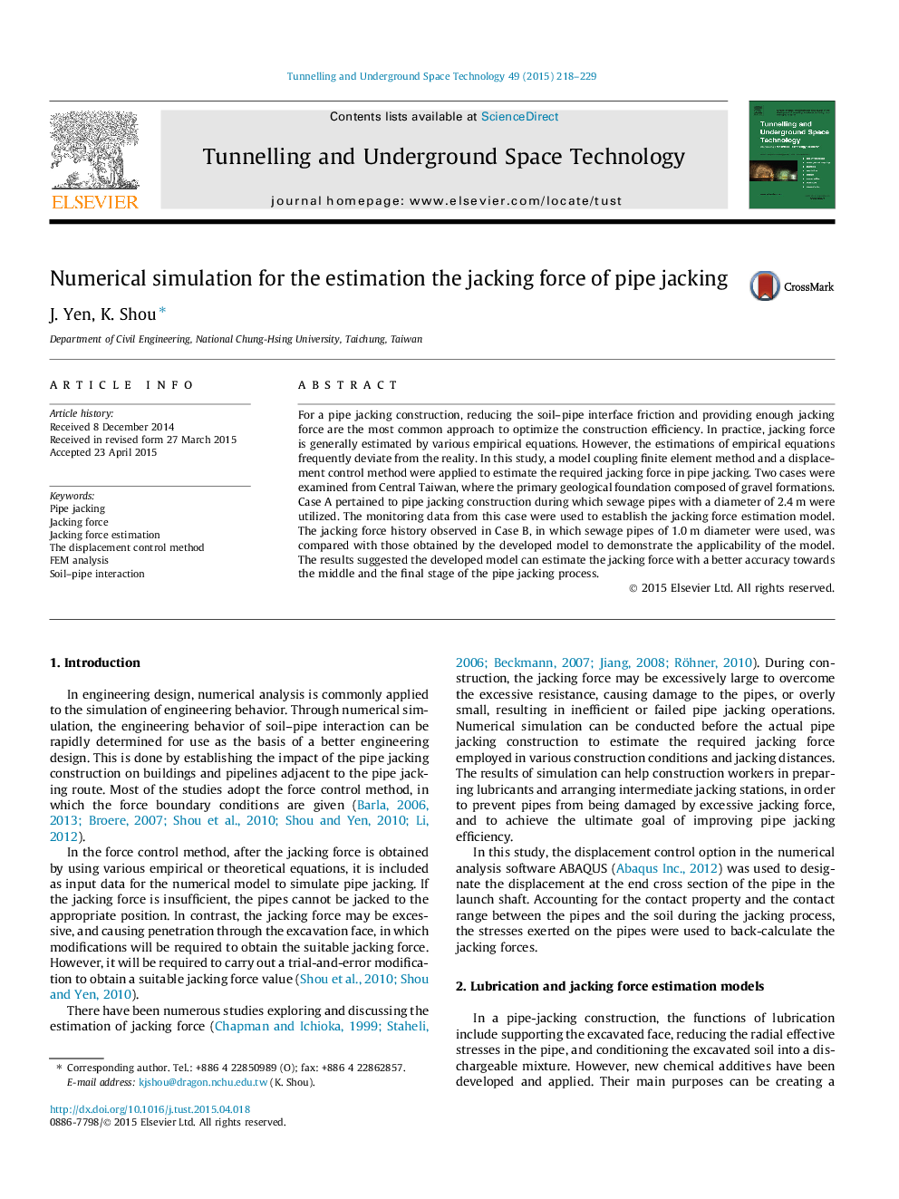 Numerical simulation for the estimation the jacking force of pipe jacking