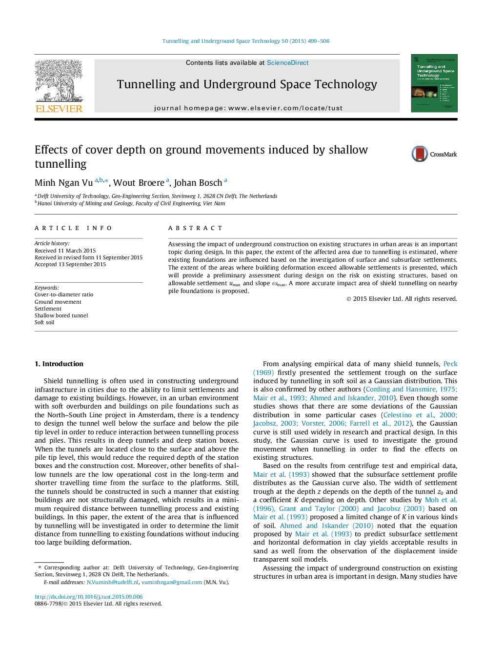 Effects of cover depth on ground movements induced by shallow tunnelling