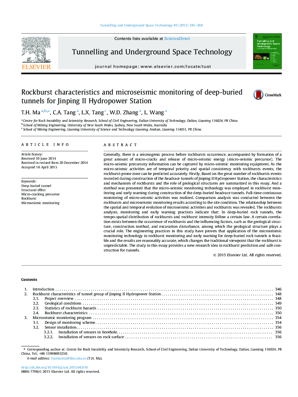 Rockburst characteristics and microseismic monitoring of deep-buried tunnels for Jinping II Hydropower Station