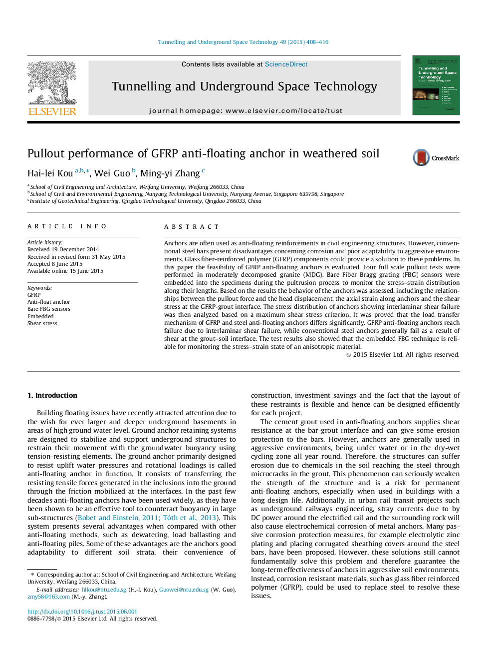 Pullout performance of GFRP anti-floating anchor in weathered soil