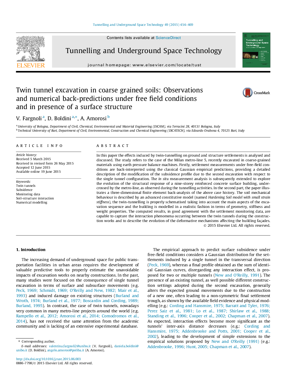 Twin tunnel excavation in coarse grained soils: Observations and numerical back-predictions under free field conditions and in presence of a surface structure