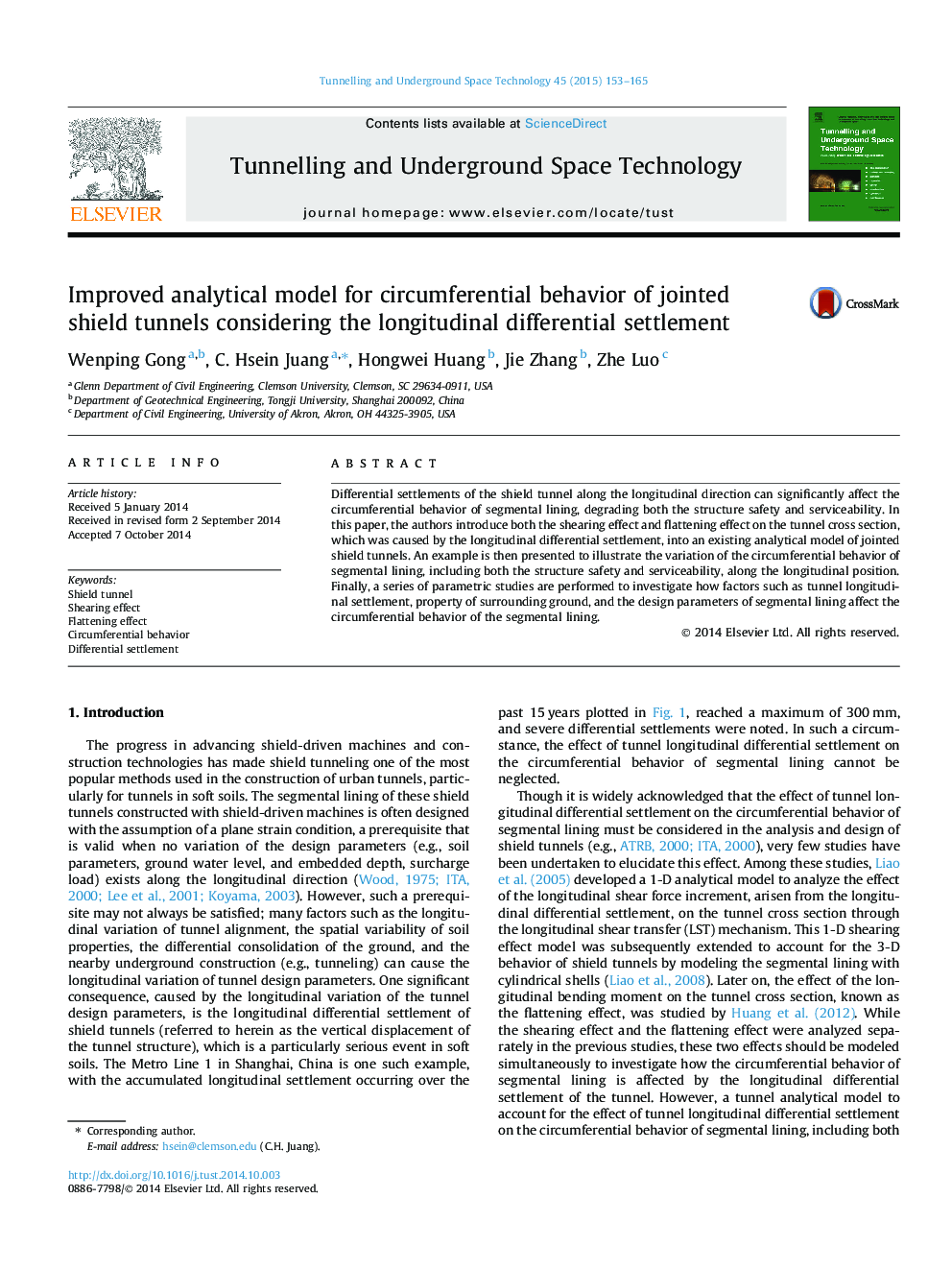 Improved analytical model for circumferential behavior of jointed shield tunnels considering the longitudinal differential settlement