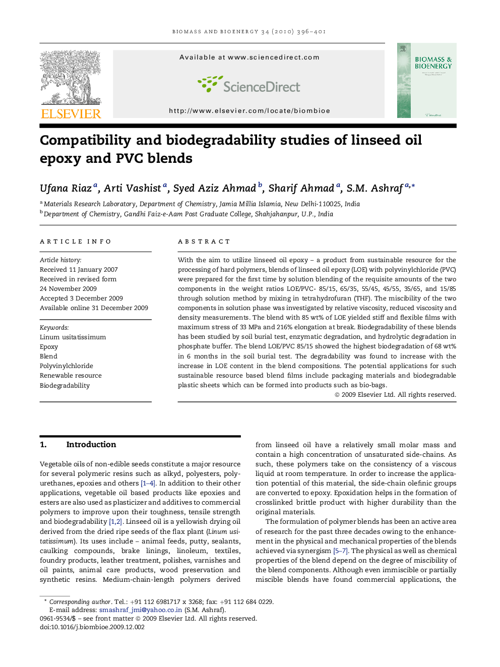 Compatibility and biodegradability studies of linseed oil epoxy and PVC blends