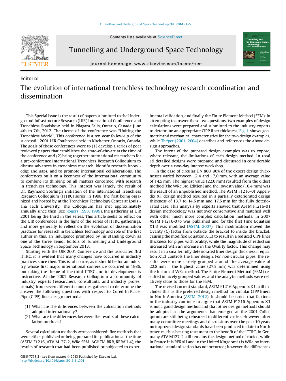 The evolution of international trenchless technology research coordination and dissemination
