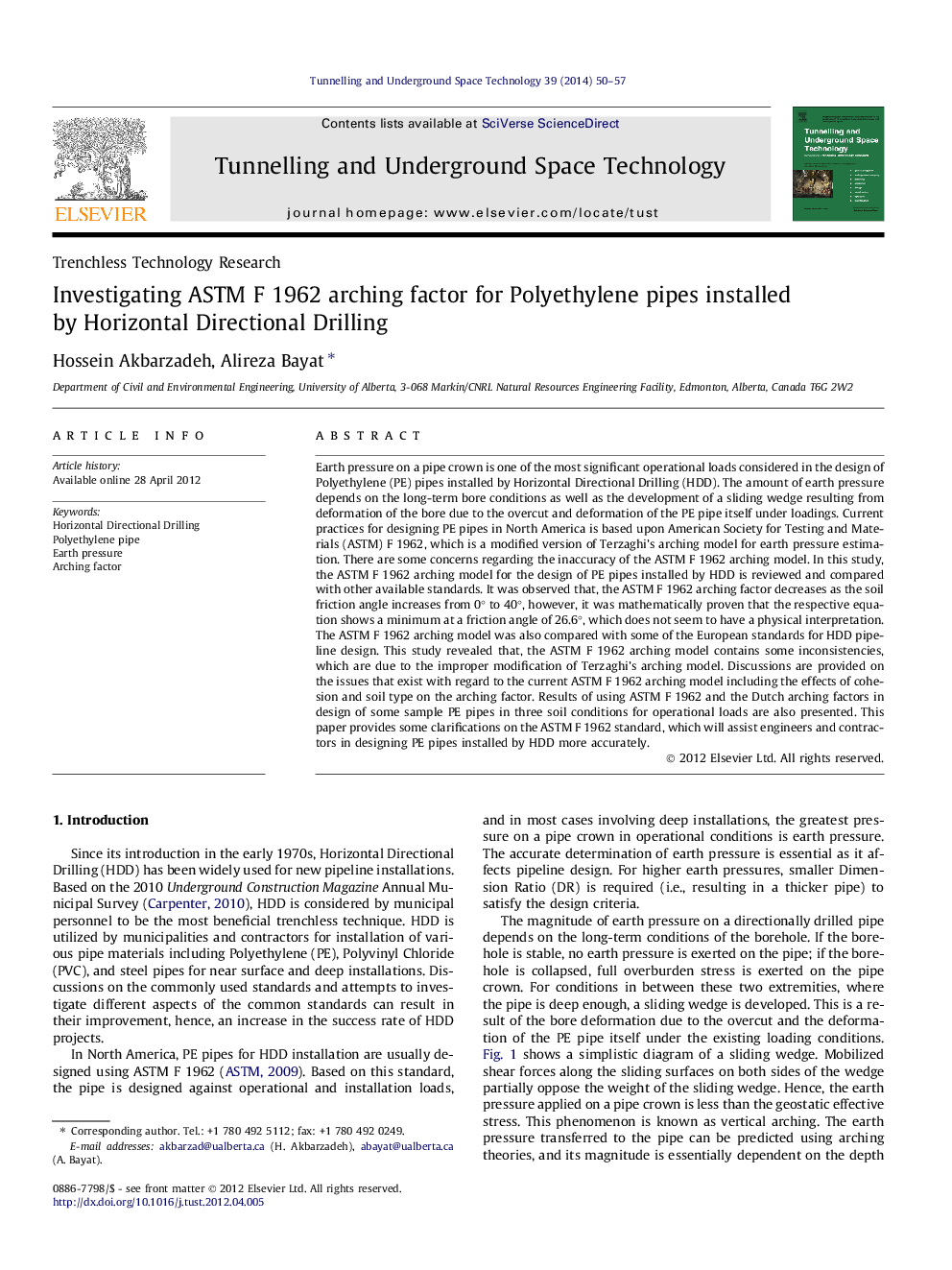 Investigating ASTM F 1962 arching factor for Polyethylene pipes installed by Horizontal Directional Drilling