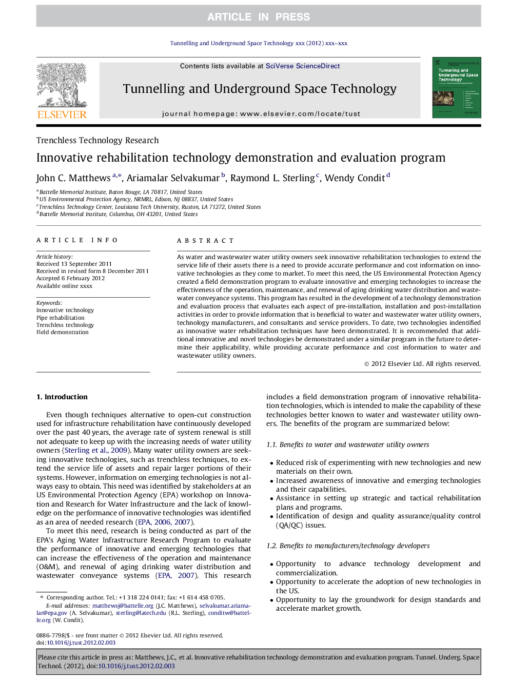 Innovative rehabilitation technology demonstration and evaluation program