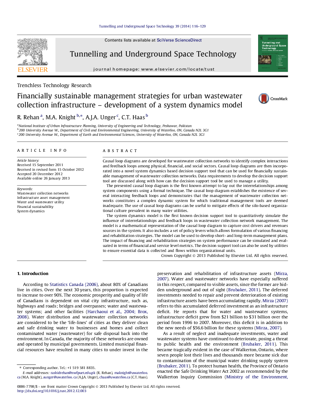 Financially sustainable management strategies for urban wastewater collection infrastructure - development of a system dynamics model